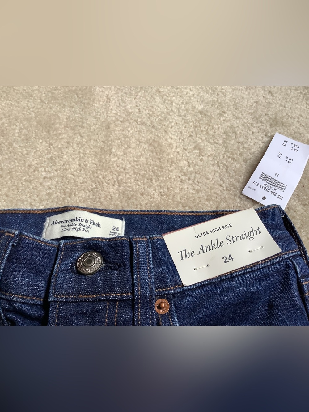 Abercrombie and Fitch Ultra High Rise  The Ankle Straight NWT   24